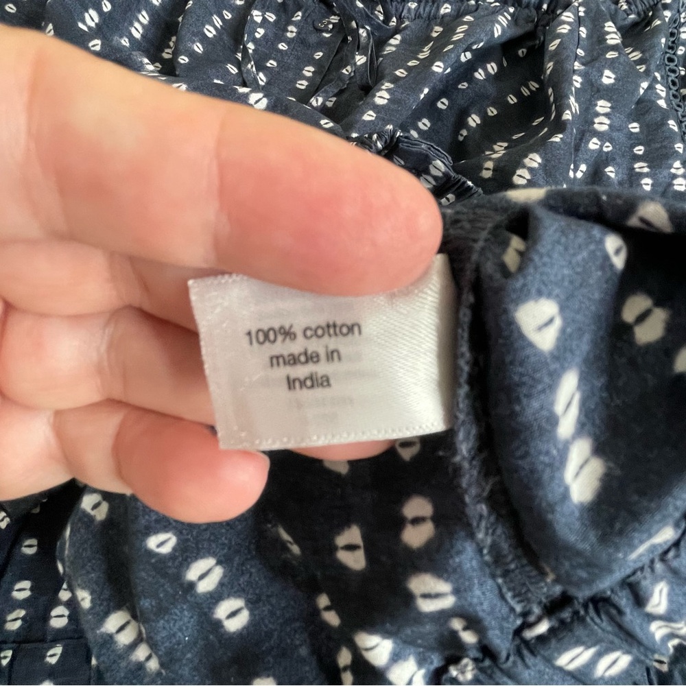 Lane Bryant Navy Blue and White Cotton Puff Sleeve Peasant Blouse - Picture 7 of 11
